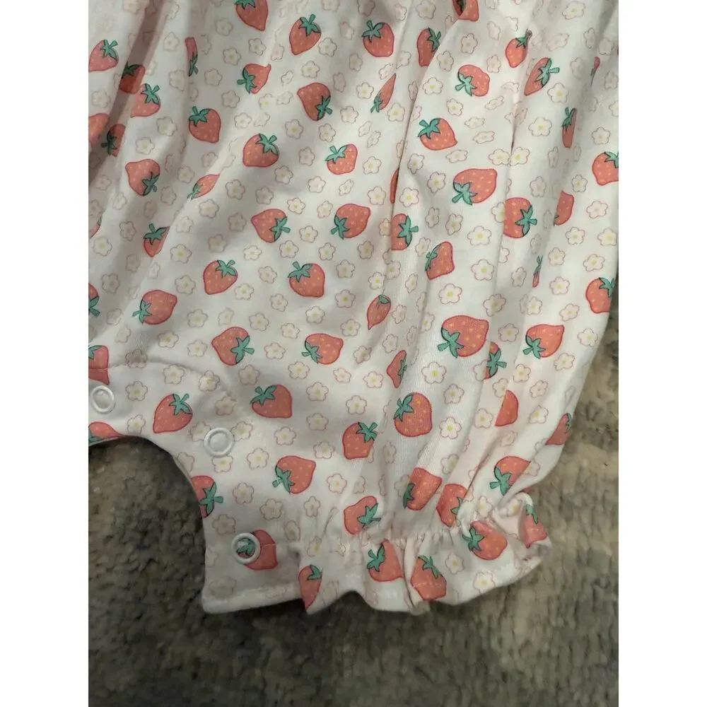 Baby Loren Sz 3-6 Baby Girl Smocked Strawberry Bubble 100% Pima Cotton NWT - Picture 5 of 12